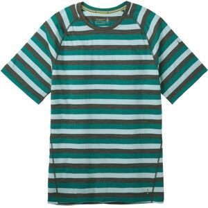 Smartwool Merino 150 Base Layer Short Sleeve Teal and Grey Stripped Shirt Medium